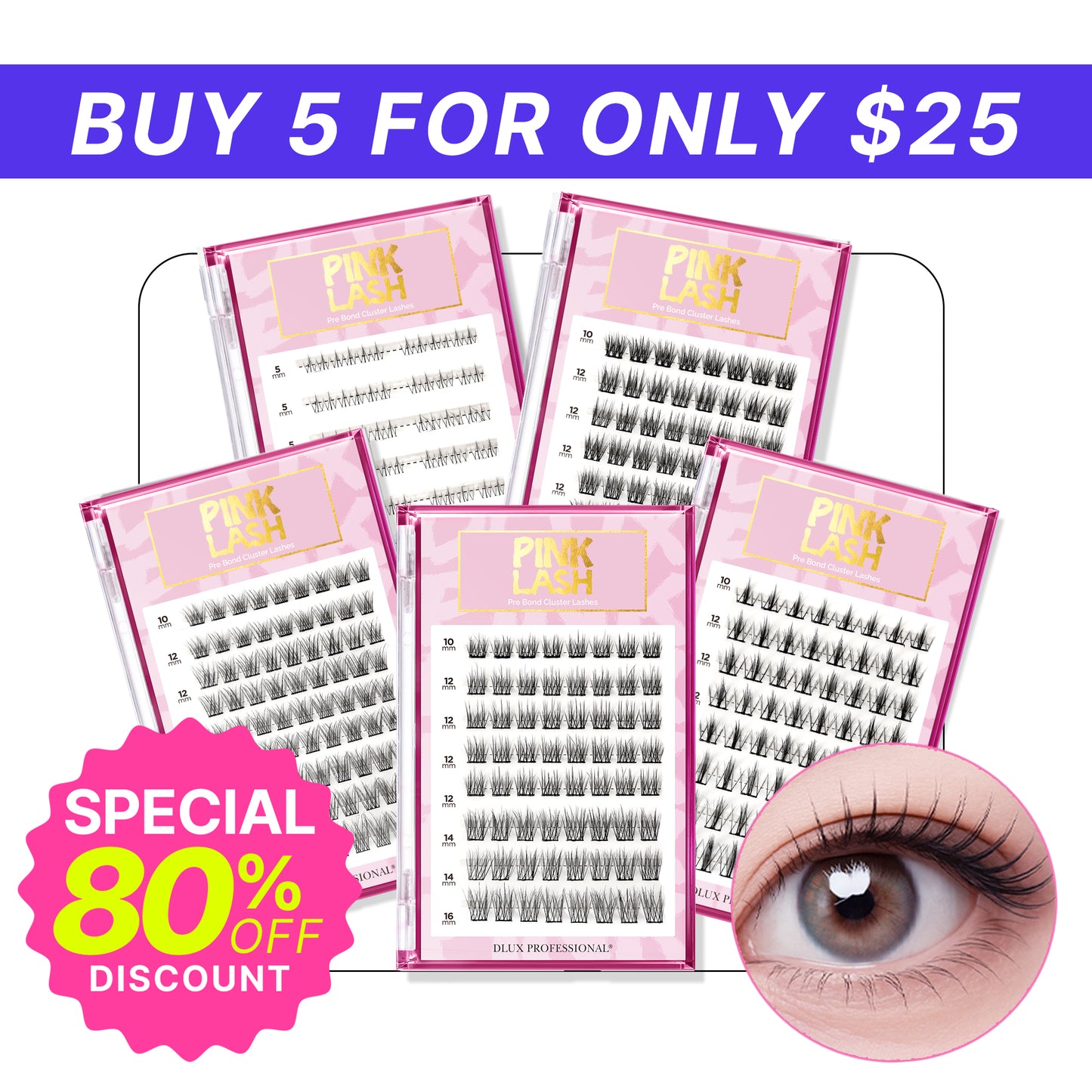 Glue-less Pink Lash Cluster