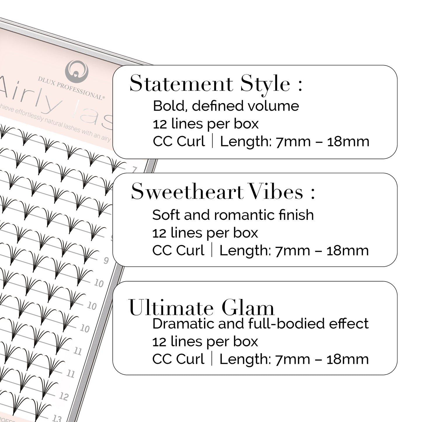 Airly Lash – PET Pre-Made Volume Fans (12 Lines)