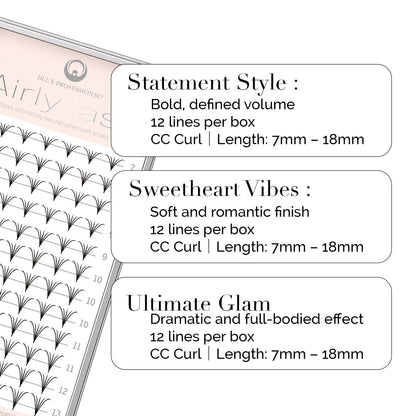 Airly Lash – PET Pre-Made Volume Fans (12 Lines)