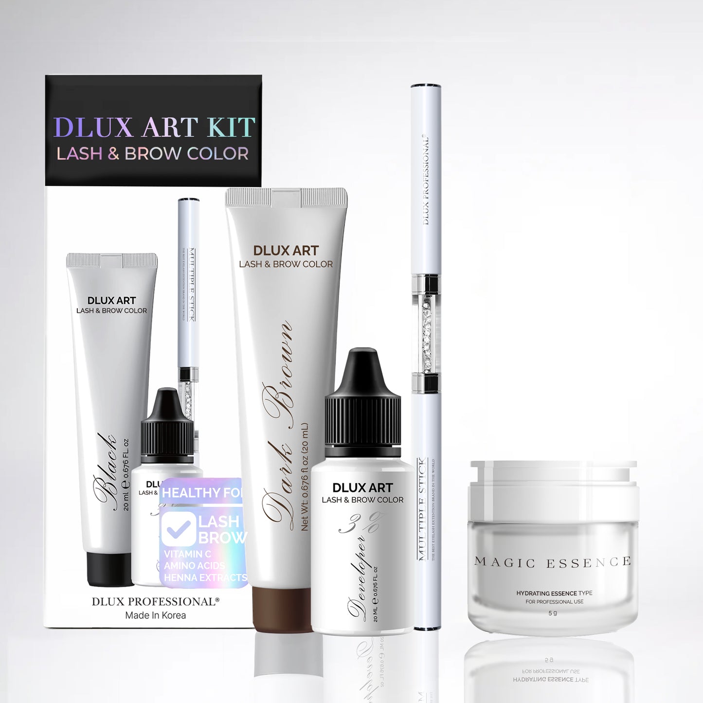 Korean Lash & Brow Dark Brown Tint Bundle with Magic essence